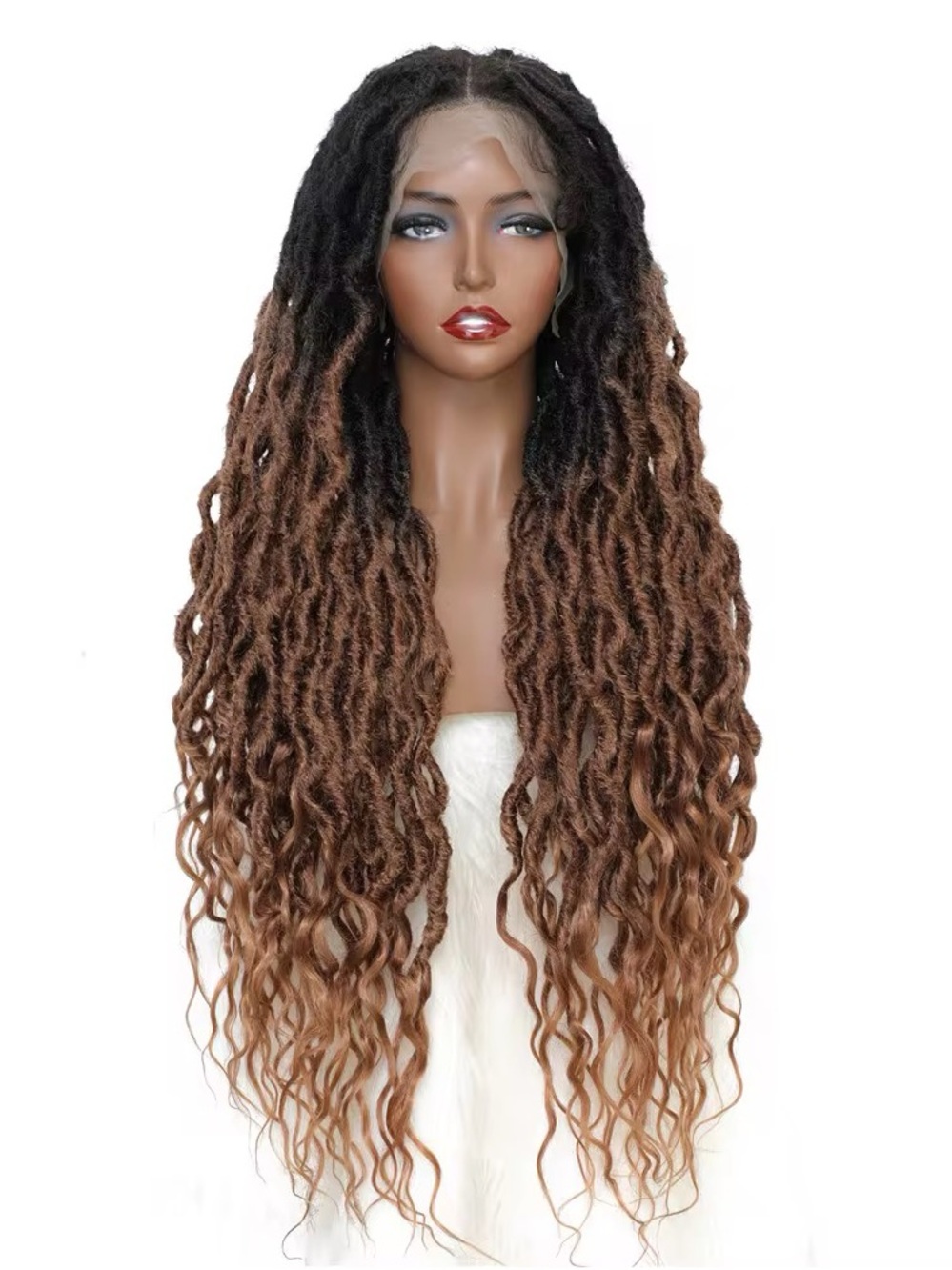 Long Ombre Faux Locs Wig - Brown to Black Two-Tone